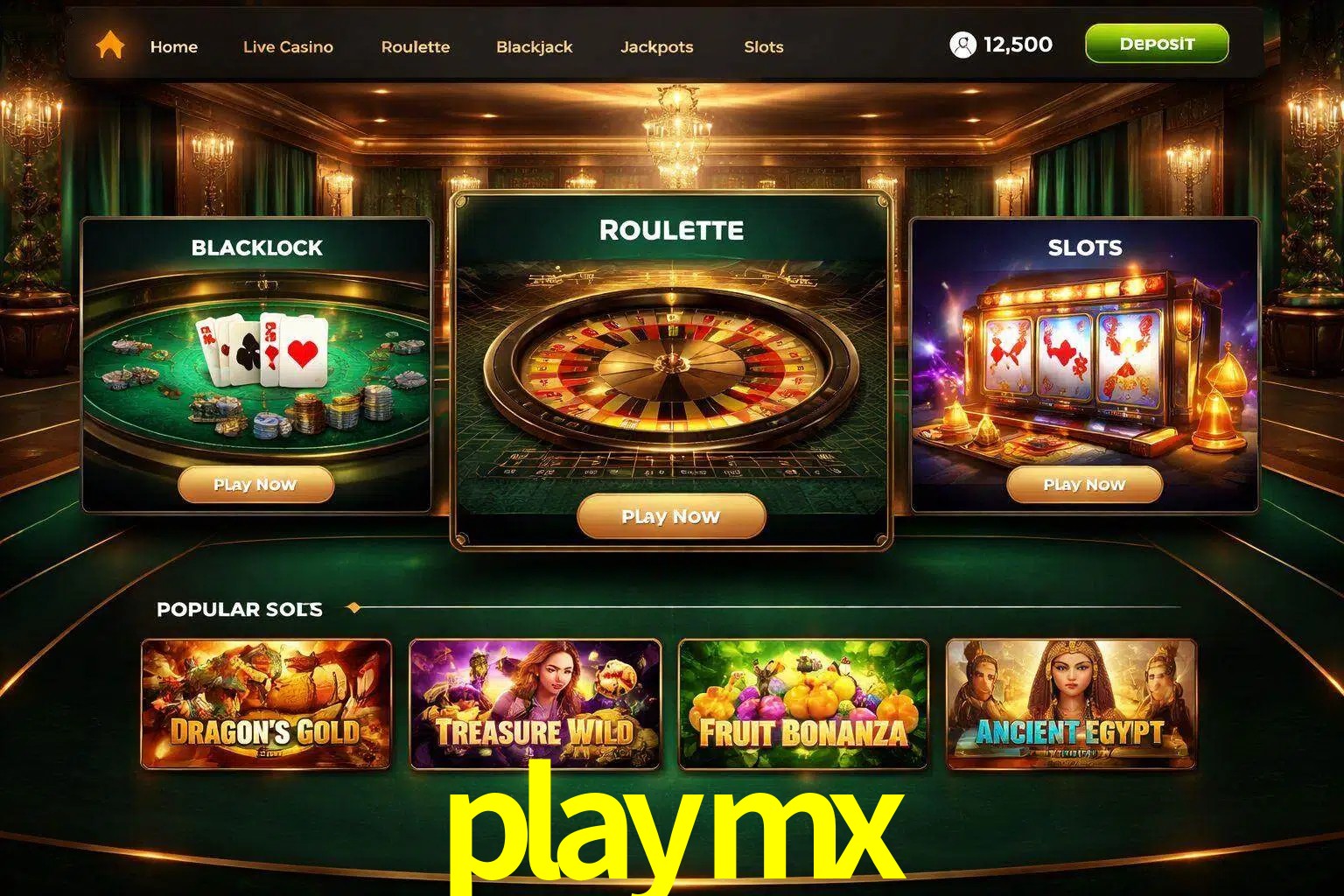 Vista de la plataforma playmx Casino mostrando categorías organizadas de juegos en línea