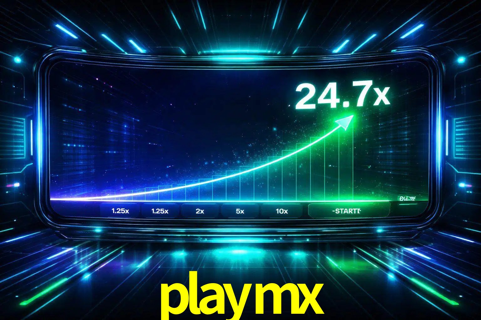 Una pantalla moderna de juego estilo crash con multiplicadores ascendentes, visuales de neón y una interfaz intensa enfocada en la acción.